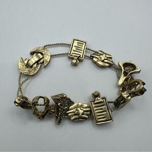 TOFA Vintage Physician Medical Gold Tone Charm Stretch Bracelet Retro